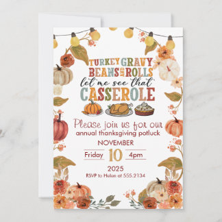 Thanksgiving Potluck Invitation Rustic Fall Party 招待状