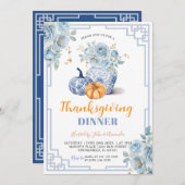 Thanksgiving Pumpkin Blue Peony Chinoiserie Jar 招待状 (正面/裏面)