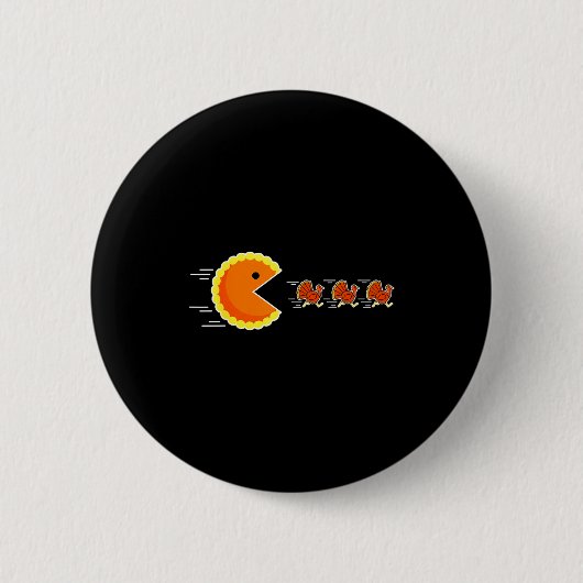 Thanksgiving Pumpkin E Chasing Turkey Gamer Men Wo 缶バッジ (正面)