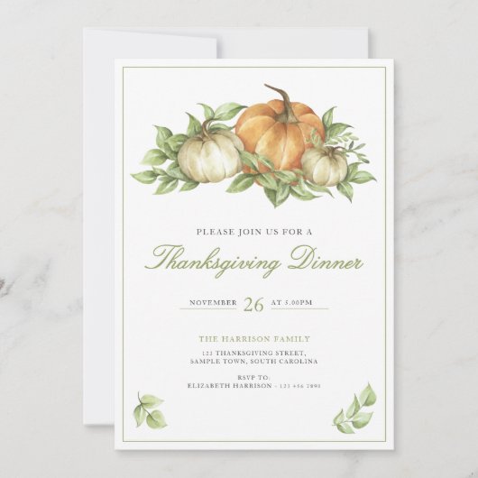 Thanksgiving Pumpkin Leaves Dinner 招待状 (正面)