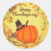Thanksgiving Pumpkin Sticker – Festive Fall Wreath ラウンドシール (正面)