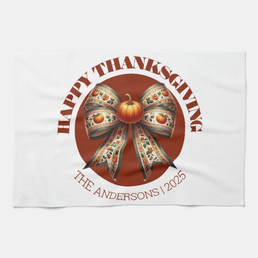 Thanksgiving pumpkins white &brown create your own キッチンタオル (横)