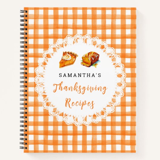 Thanksgiving Recipes Orange Gingham ノートブック (正面)