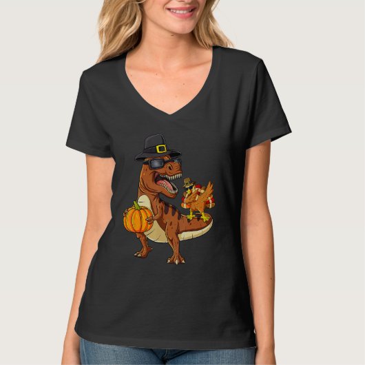 Thanksgiving Rex Dabbing Turkey  Boys Girls Kids Tシャツ (正面)