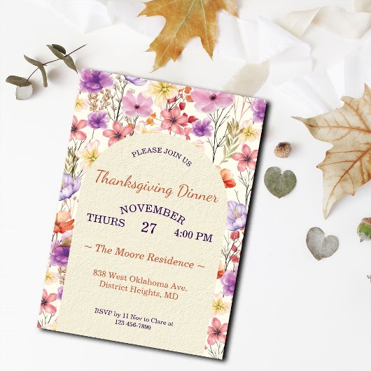 Thanksgiving Romantic Watercolor Florals Custom 招待状