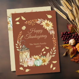 Thanksgiving Rustic Watercolor Flat Holiday Card シーズンカード