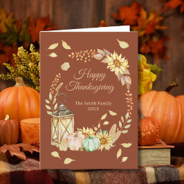 Thanksgiving Rustic Watercolor Folded Holiday Card シーズンカード