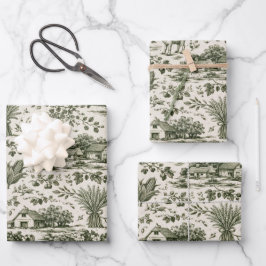 Thanksgiving Sage Green Harvest Toile ラッピングペーパーシート