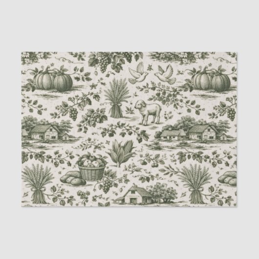 Thanksgiving Sage Green Harvest Toile 薄葉紙 (正面)