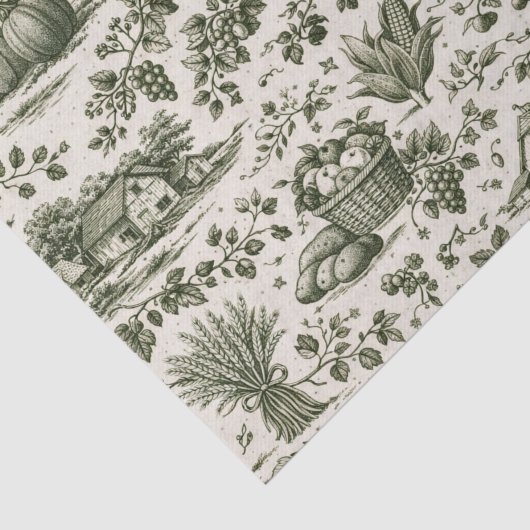 Thanksgiving Sage Green Harvest Toile 薄葉紙 (詳細)