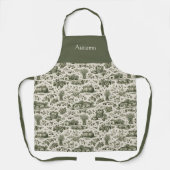 Thanksgiving Sage Green Harvest Toile Personalized エプロン (正面)