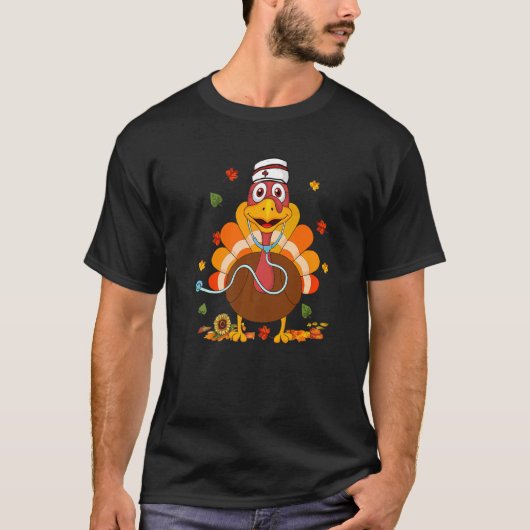 Thanksgiving Scrub Tops Women Turkey Nurse Holiday Tシャツ (正面)
