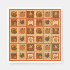 Thanksgiving Stamp Collage Paper スタンダードランチョンナプキン