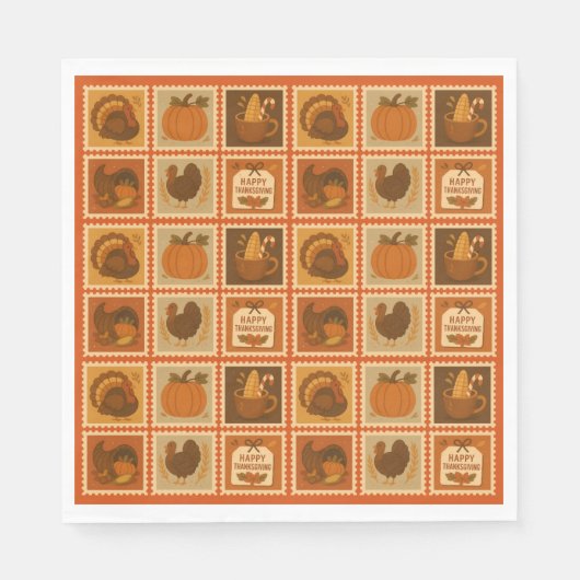 Thanksgiving Stamp Collage Paper スタンダードランチョンナプキン (正面)