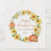 Thanksgiving Sunflowers and pumpkins ワインラベル (シングルラベル)