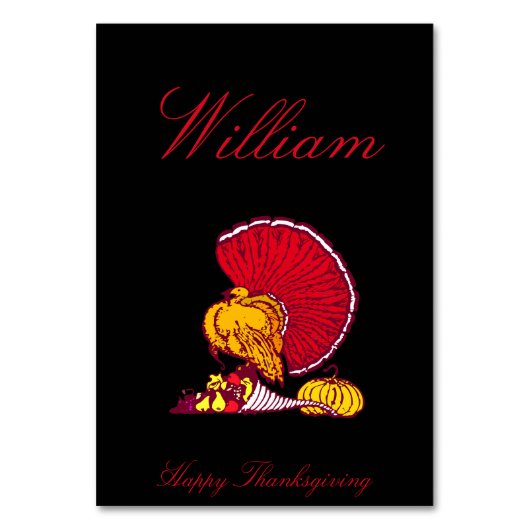 Thanksgiving Table Cards Black With Turkey テーブルナンバー (正面)