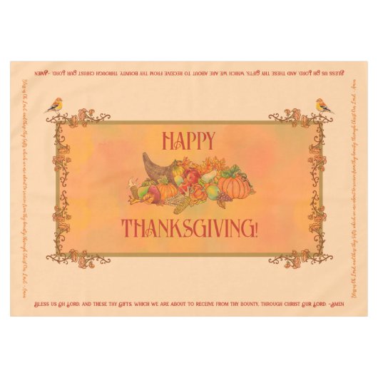 Thanksgiving Tablecloth, Cornucopia and prayer テーブルクロス (正面(横))