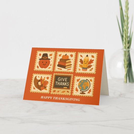 Thanksgiving Teacher Stamp Collage | Fall カード (正面)