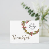 Thanksgiving Thankful Autumn Wreath Business logo ポストカード (スタンド正面)