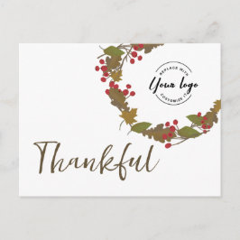 Thanksgiving Thankful Autumn Wreath Business logo ポストカード