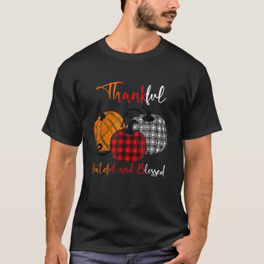 Thanksgiving Thankful Grateful Blessed Pumpkin Pla Tシャツ (正面)