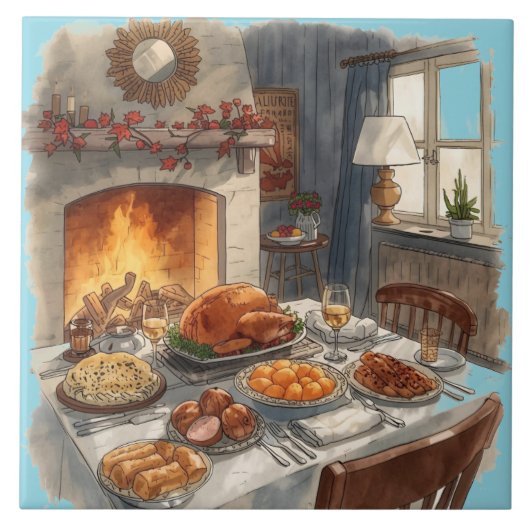 Thanksgiving,Traditional dishes, Autumn Table,  タイル (正面)