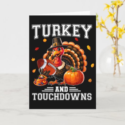 Thanksgiving Turkey And Touchdowns Footbyll Men Ki カード (黄色い花)