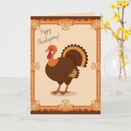 Thanksgiving Turkey Border カード (黄色い花)