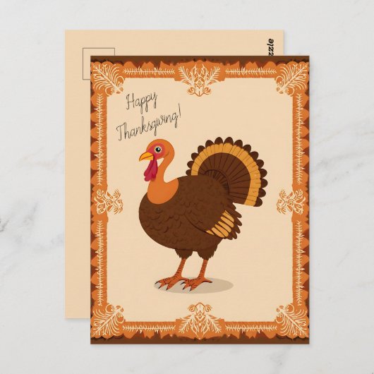 Thanksgiving Turkey Border ポストカード (正面/裏面)
