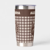 Thanksgiving Turkey Brown & Tan Plaid Name 保温保冷タンブラー (左面)