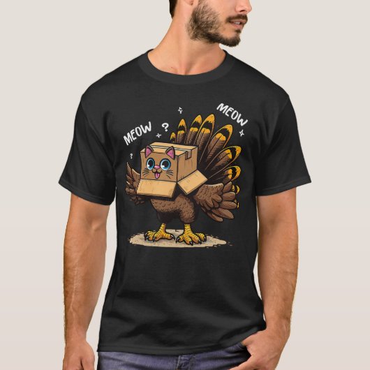 Thanksgiving Turkey Cat Meow Funny Men Women Thank Tシャツ (正面)