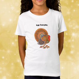 Thanksgiving Turkey Colourful Feathers in Leaves Tシャツ