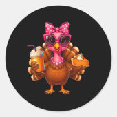 Thanksgiving Turkey Drinking Coffee Bow Pie Turkey ラウンドシール (正面)
