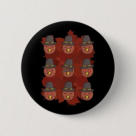 Thanksgiving Turkey Face Emoji Gift 缶バッジ (正面)