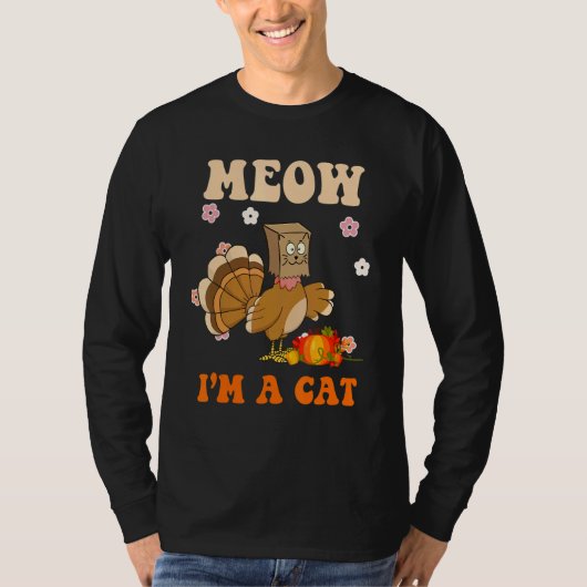 Thanksgiving Turkey Fake Cat Retro Groovy Women Me Tシャツ (正面)