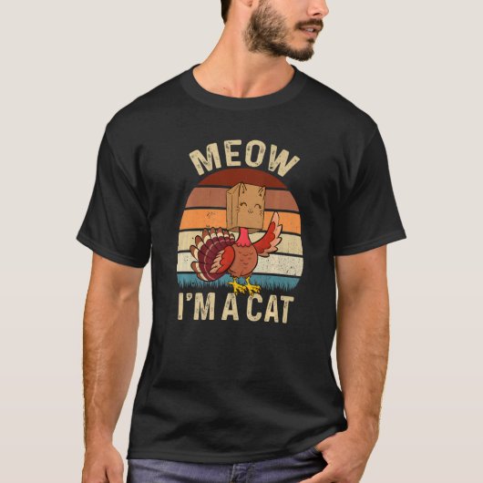 Thanksgiving Turkey Fake Cat Retro Vinage Cats Tシャツ (正面)