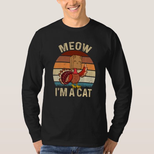 Thanksgiving  Turkey Fake Cat Retro Vinage Cats Tシャツ (正面)