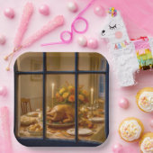 Thanksgiving Turkey Feast In Window ペーパープレート (パーティー)