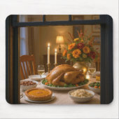 Thanksgiving Turkey Feast Scene in a Window マウスパッド (正面)
