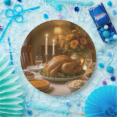 Thanksgiving Turkey Feast With Candles ペーパープレート (パーティー)