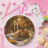 Thanksgiving Turkey Feast With Candles ペーパープレート (パーティー)