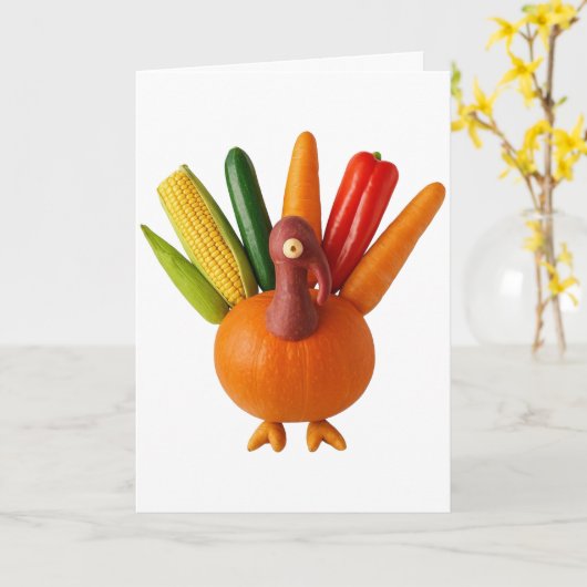 Thanksgiving Turkey Made of Vegetables カード (黄色い花)