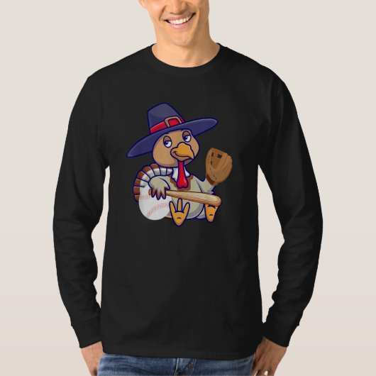 Thanksgiving Turkey Play Baseball Men Kids Boys Ba Tシャツ (正面)