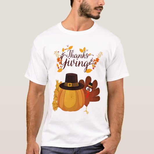 Thanksgiving Turkey & Pumpkin T‑Shirt Tシャツ (正面)