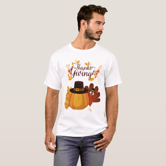 Thanksgiving Turkey & Pumpkin T‑Shirt Tシャツ (正面フル)