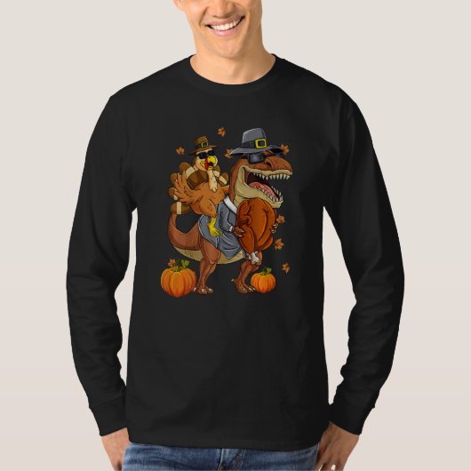 Thanksgiving Turkey Riding Rex Dinosaur Toddler Bo Tシャツ (正面)