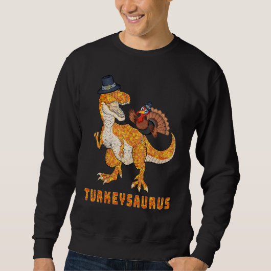 Thanksgiving Turkey Riding Saurus Dinosaur Turkey スウェットシャツ (正面)