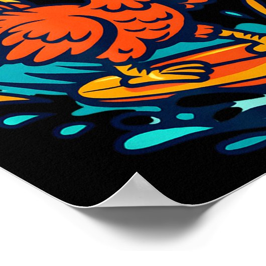 Thanksgiving Turkey Surfer Surfing  ポスター (角)