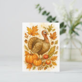 Thanksgiving Turkey Watercolor Postcard シーズンポストカード (スタンド正面)