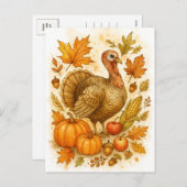 Thanksgiving Turkey Watercolor Postcard シーズンポストカード (正面/裏面)